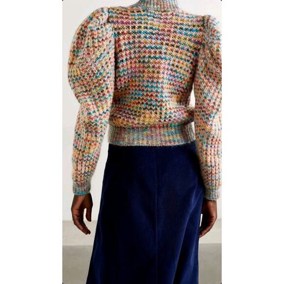 Ulla Johnson Fiora Wool Puff Sleeve Rainbow Cardigan Sweater Sz M / L - Picture 11 of 16